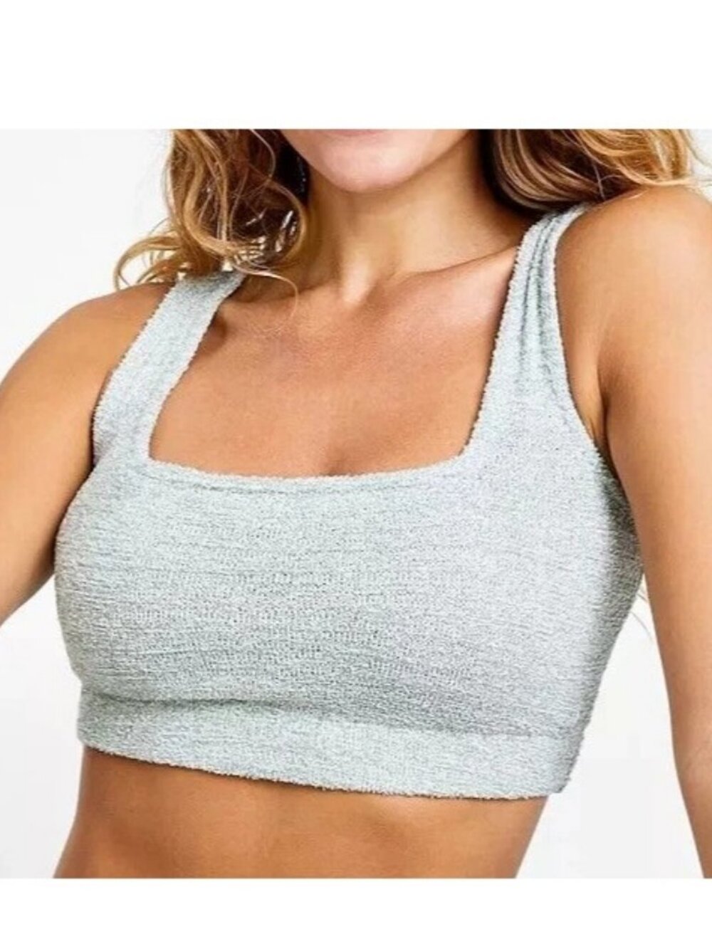 Jenni Women's Style Not Size Fuzzy Knit Crop Top, Dusty Jade Green